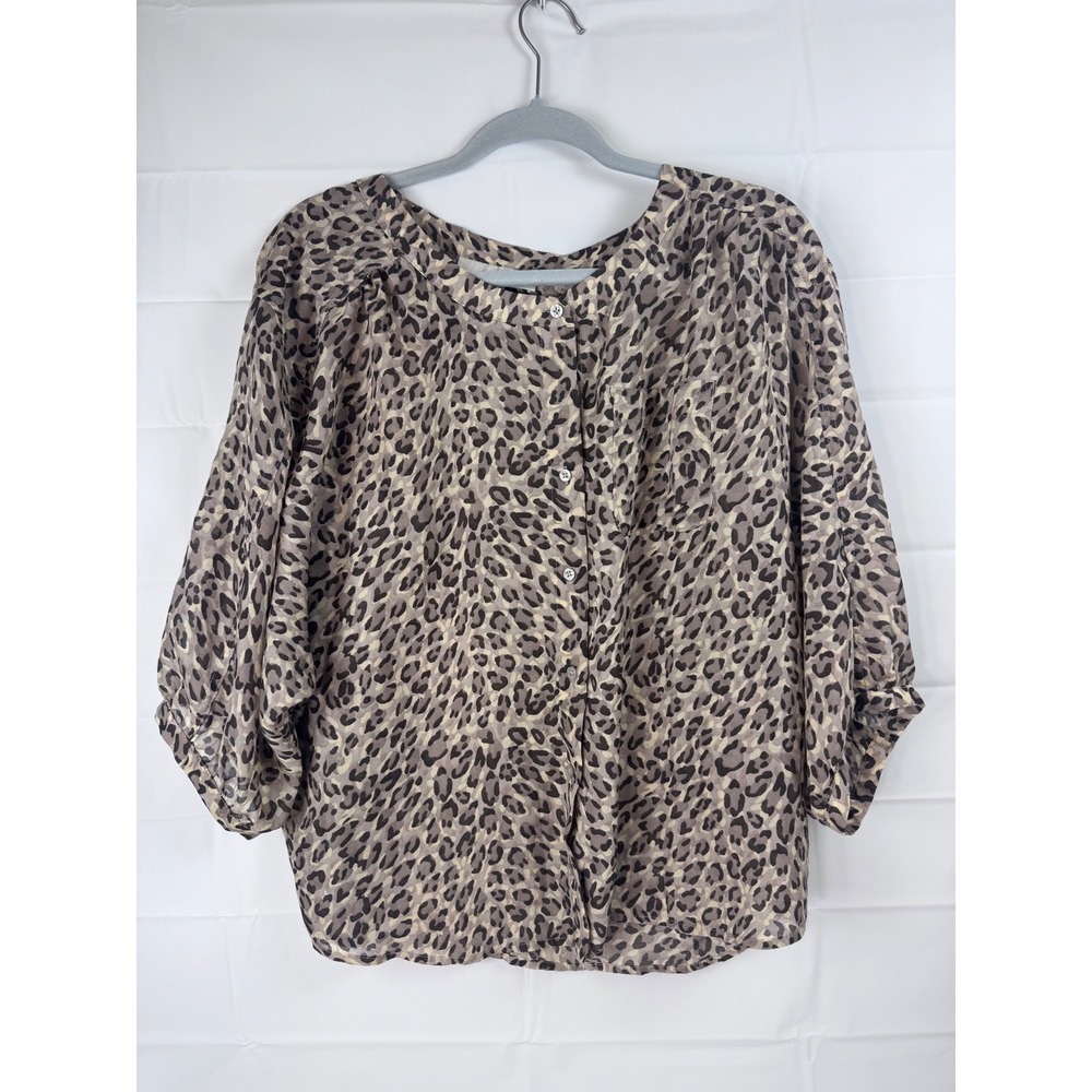 Loft Ann Taylor Leopard Print Button Down Blouse Neutral Animal Print Medium